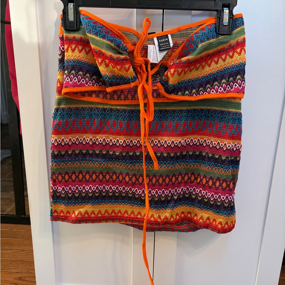 SHEIN Multicolor Knit Top with Orange Ties